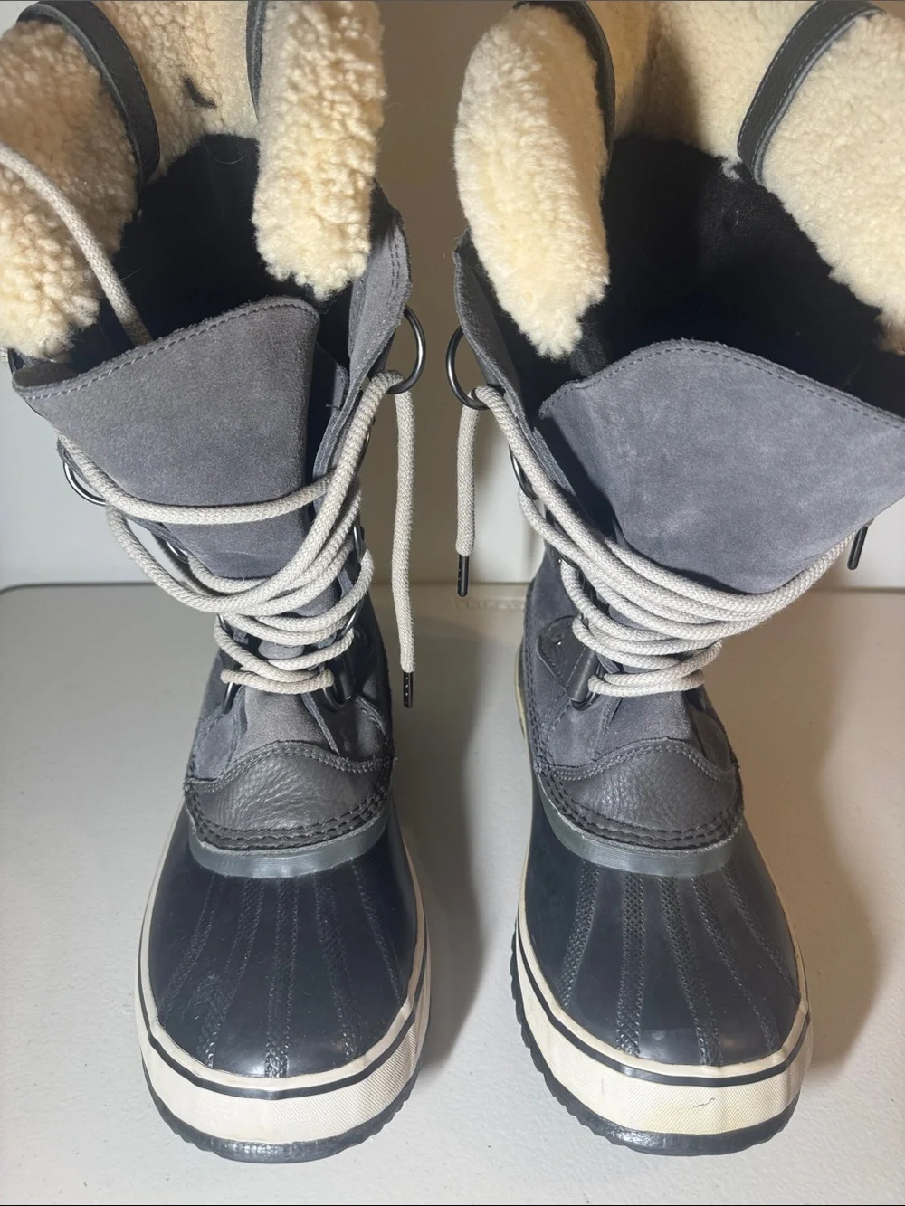 Sorel Gray and Cream Insulated Lace-Up Winter Boots